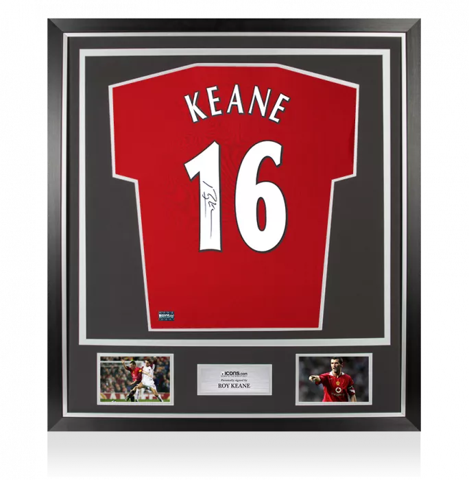 icons Roy Keane Back Signed Manchester United 2022-23 Home Shirt with Fan Style Numbers In Classic Frame