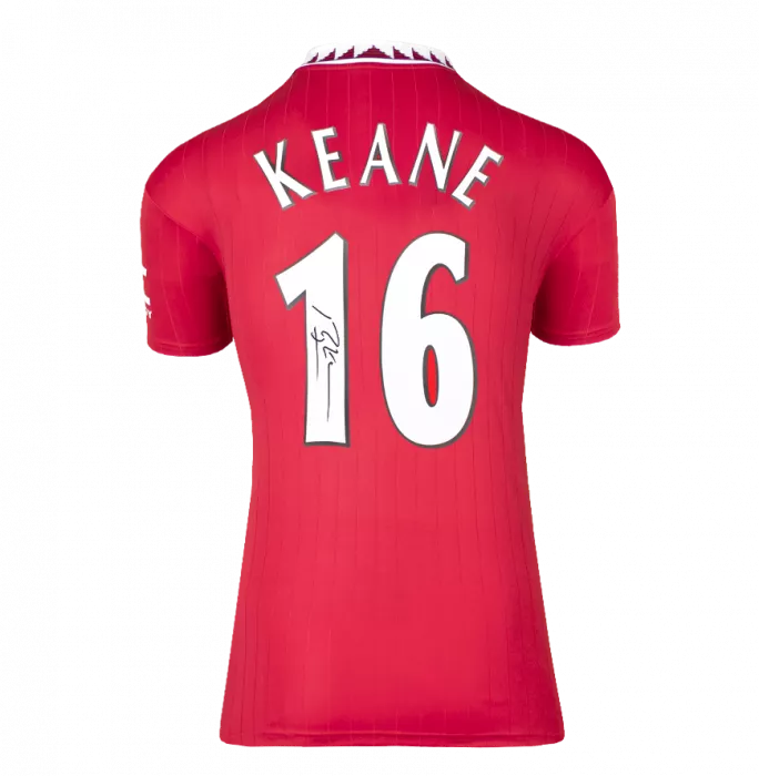 Icons Roy Keane Official UEFA Champions League Back Signed And Hero Framed Manchester United 2022-23 Home Shirt With Fan Style Numbers