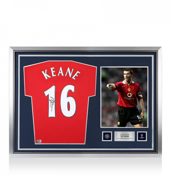icons Roy Keane Official UEFA Champions League Back Signed and Hero Framed Manchester United 2015-16 Home Shirt with Fan Style Numbers