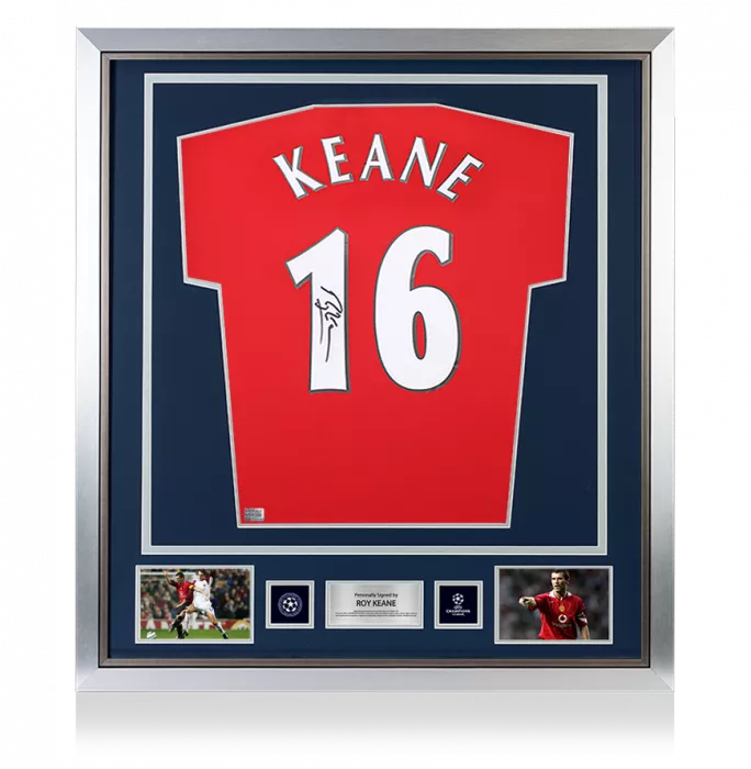 icons Roy Keane Official UEFA Champions League Back Signed and Framed Manchester United 2015-16 Home Shirt with Fan Style Numbers