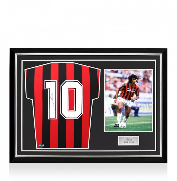 icons Ruud Gullit Back Signed AC Milan 1988 Home Shirt In Hero Frame: Option 1