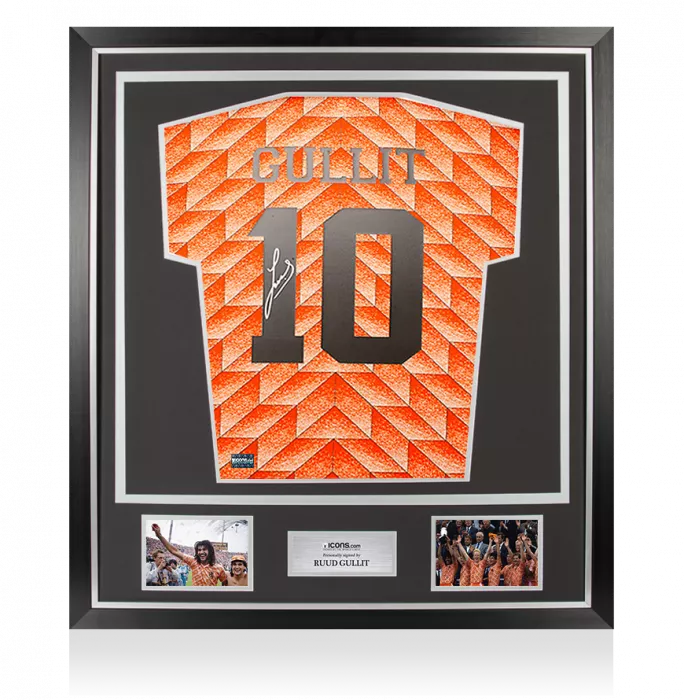 icons Ruud Gullit Back Signed Netherlands Retro 1988 Home Shirt In Classic Frame
