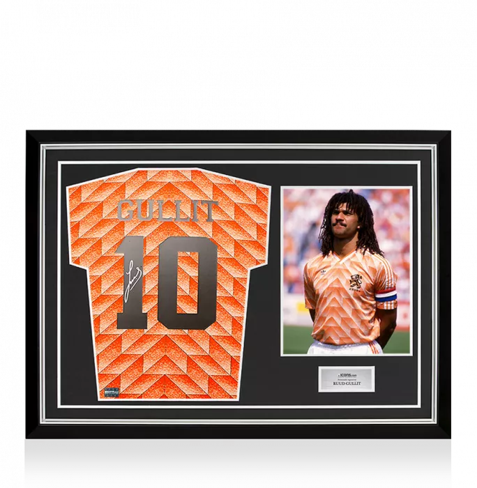 icons Ruud Gullit Back Signed Netherlands Retro 1988 Home Shirt In Hero Frame: Option 1