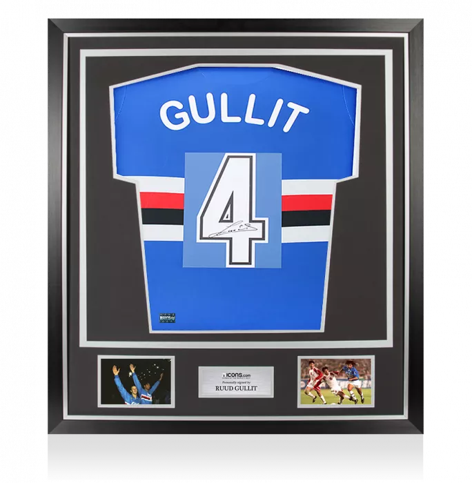 icons Ruud Gullit Back Signed Sampdoria Home Shirt with Fan Style Numbers In Classic Frame