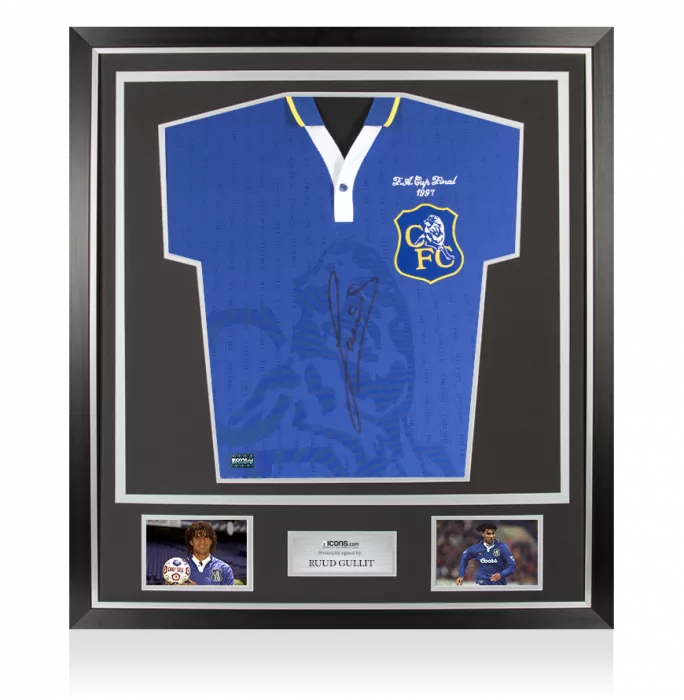 Icons Ruud Gullit Front Signed Retro Chelsea Home Shirt: 1997 FA Cup Final Edition In Classic Frame