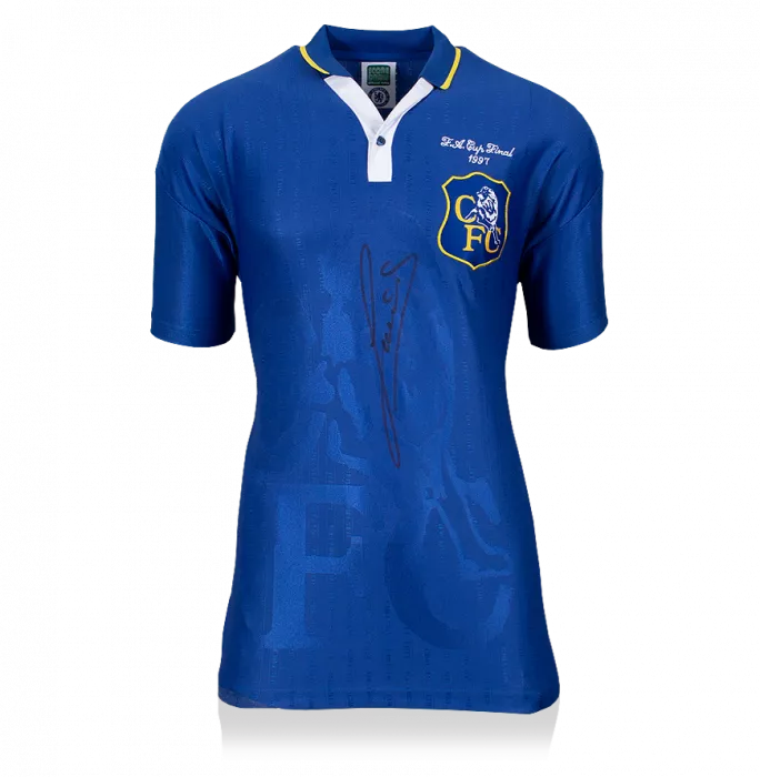 icons Ruud Gullit Front Signed Retro Chelsea Home Shirt: 1997 FA Cup Final Edition