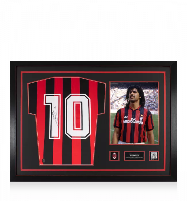icons Ruud Gullit Official AC Milan Back Signed and Framed Retro Home Shirt