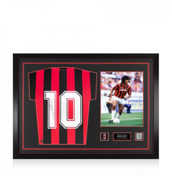 icons Ruud Gullit Official AC Milan Back Signed and Framed 1988 Home Shirt