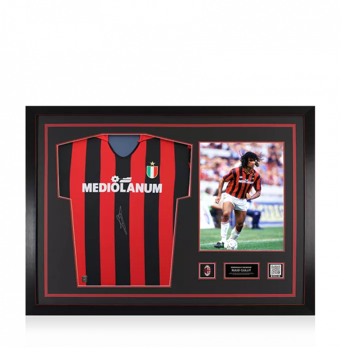 icons Ruud Gullit Official AC Milan Front Signed and Framed 1988 Home Shirt