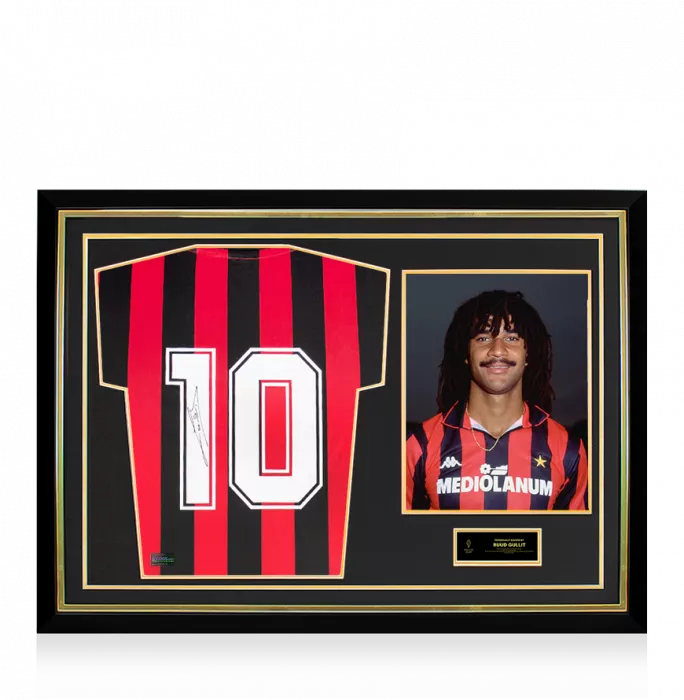 icons Ruud Gullit Official Ballon d'Or™ Back Signed and Hero Framed AC Milan 1988 Home Shirt