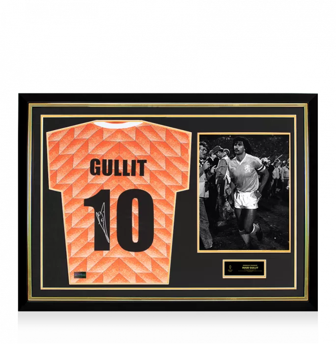 icons Ruud Gullit Official Ballon d'Or™ Back Signed and Framed Netherland 1988 Home Shirt