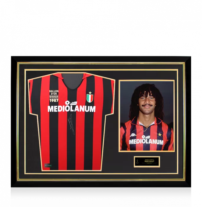 icons Ruud Gullit Official Ballon d'Or™ Signed and Hero Framed AC Milan 1988 Home Shirt: 1987 Winner Edition