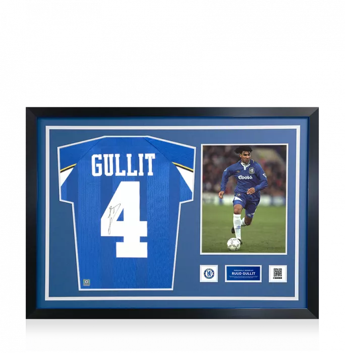 icons Ruud Gullit Official Chelsea FC Signed and Framed 1998 ECWC Shirt