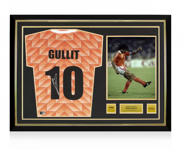 icons Ruud Gullit Official FIFA World Cup™ Back Signed and Framed Netherland 1988 Home Shirt