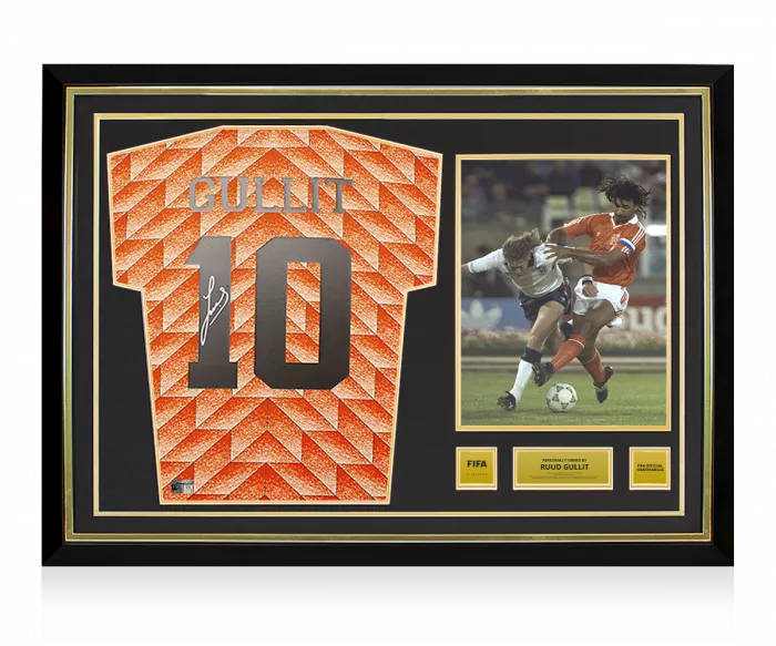 icons Ruud Gullit Official FIFA World Cup™ Back Signed and Hero Framed Netherlands Retro 1988 Home Shirt