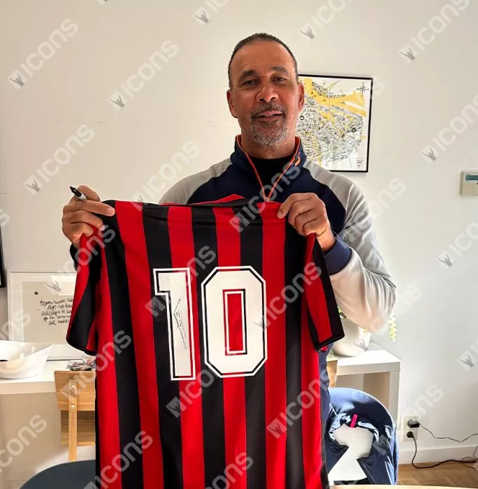 Icons Ruud Gullit Official UEFA Champions League Back Signed And Hero Framed AC Milan 1988 Home Shirt