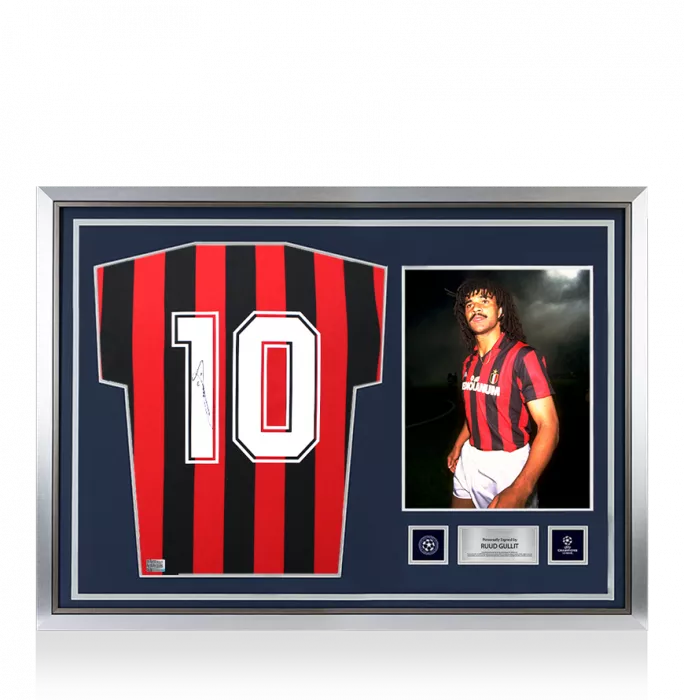 Icons Ruud Gullit Official UEFA Champions League Back Signed And Hero Framed AC Milan 1988 Home Shirt
