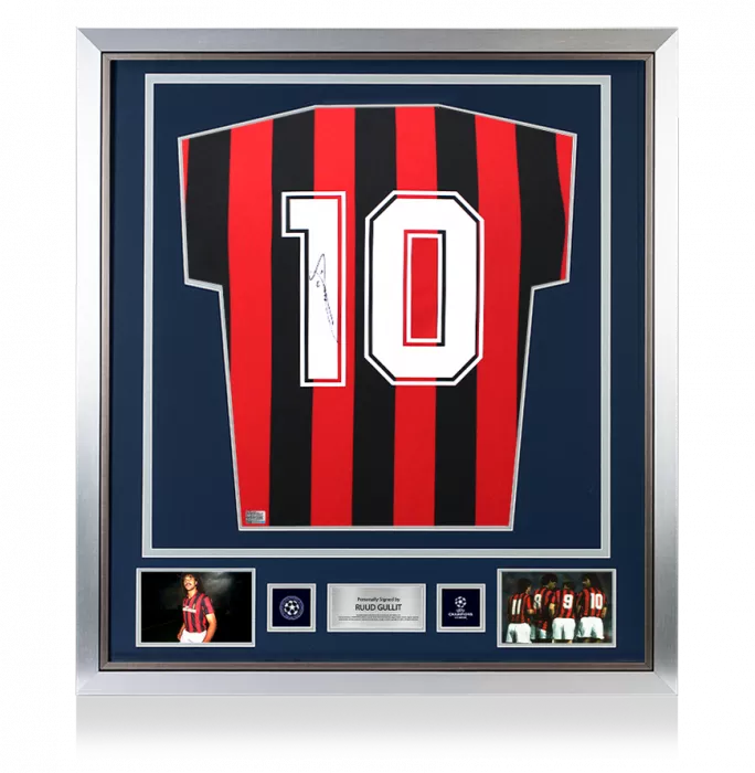 icons Ruud Gullit Official UEFA Champions League Back Signed and Framed AC Milan 1988 Home Shirt