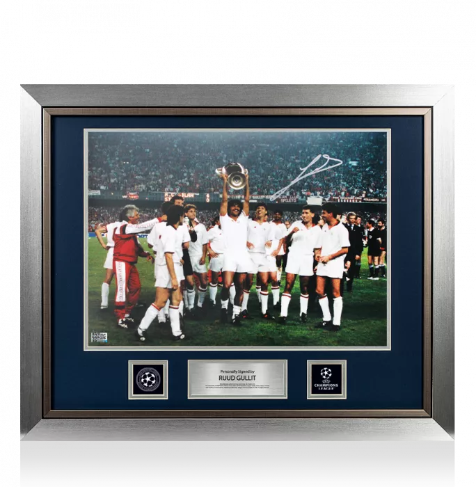 icons Ruud Gullit Official UEFA Champions League Signed and Framed AC Milan Photo: 1989 UEFA Champions League Winner