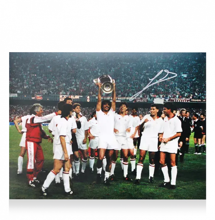 Icons Ruud Gullit Signed AC Milan Photo In Black Wooden Frame: 1989 UEFA Champions League Winner