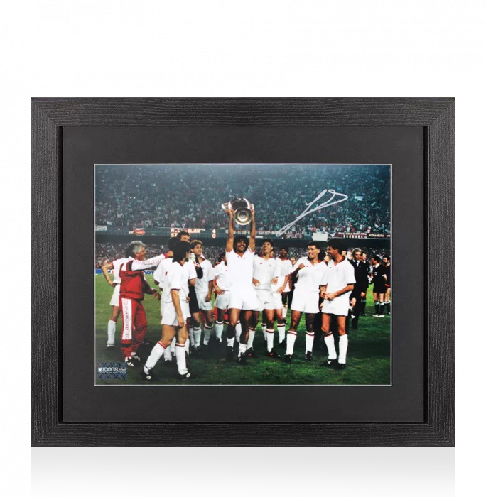 icons Ruud Gullit Signed AC Milan Photo In Black Wooden Frame: 1989 UEFA Champions League Winner