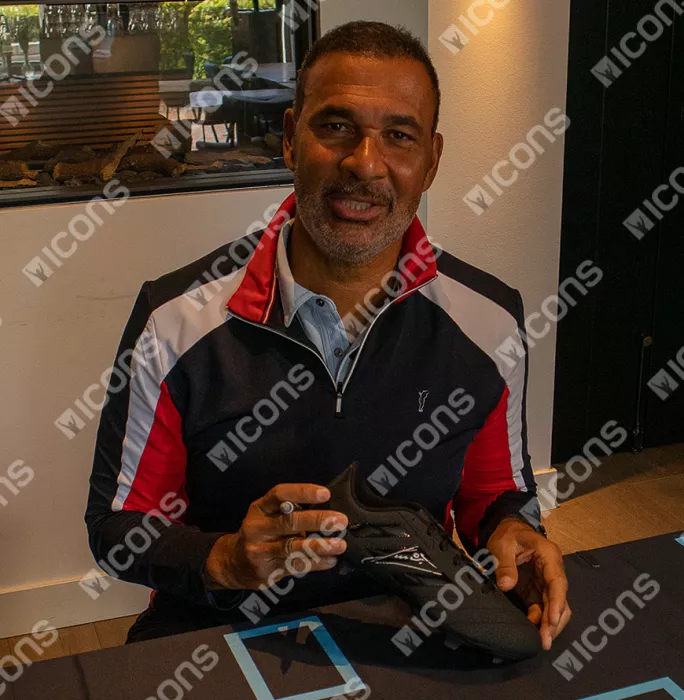 Icons Ruud Gullit Signed Black Adidas Blackout Boot In Acrylic Case
