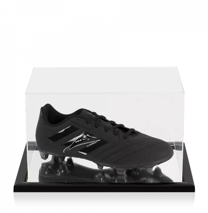 icons Ruud Gullit Signed Black Adidas Blackout Boot In Acrylic Case