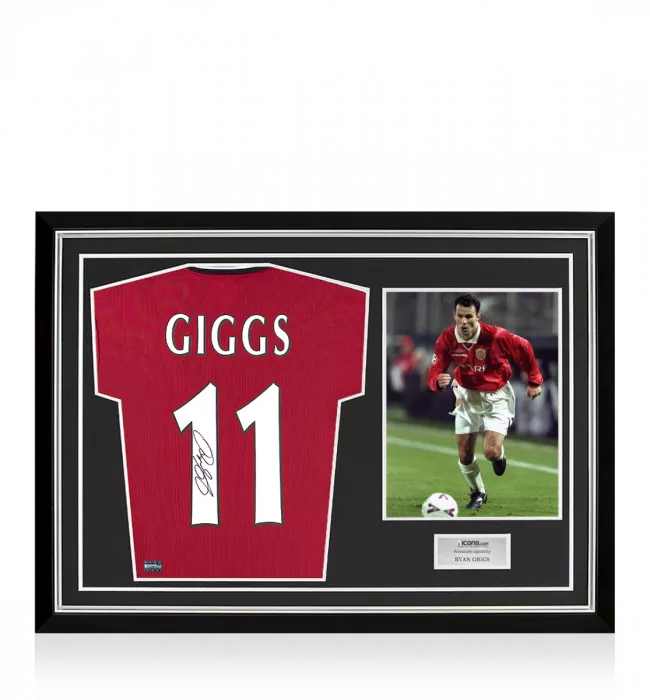 icons Ryan Giggs Back Signed Manchester United 1999 Home Shirt In Hero Frame: Option 1