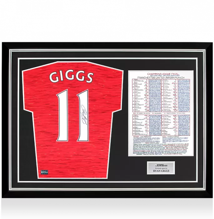 icons Ryan Giggs Back Signed Manchester United 2020-21 Home Shirt In Commentary Chart Frame