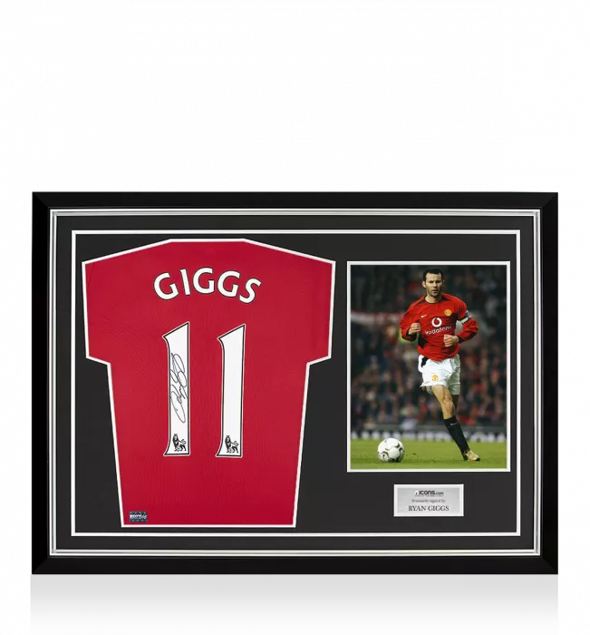icons Ryan Giggs Back Signed Modern Manchester United Home Shirt Home Shirt In Hero Frame: Option 1