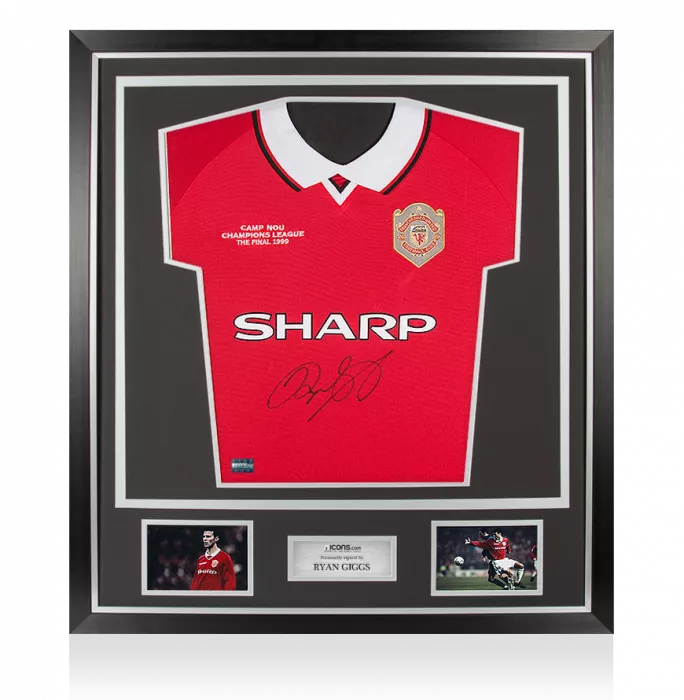 icons Ryan Giggs Front Signed Manchester United Shirt In Classic Frame: 1999 UEFA Champions League Final