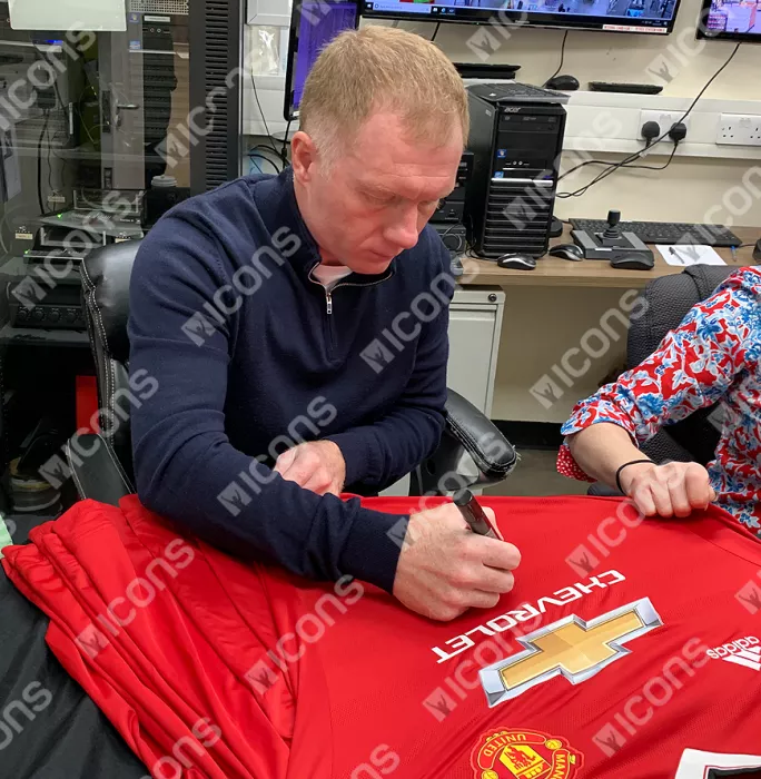 Icons Ryan Giggs & Paul Scholes Front Signed Modern Manchester United Home Shirt