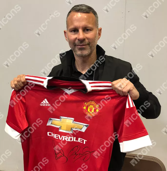 Icons Ryan Giggs & Paul Scholes Front Signed Modern Manchester United Home Shirt