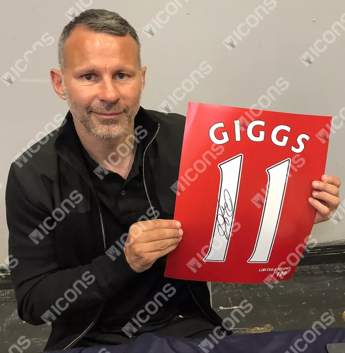 Icons Ryan Giggs Signed Manchester United Home Shirt Print In Black Wooden Frame: Limited Edition 'Giggs 11'
