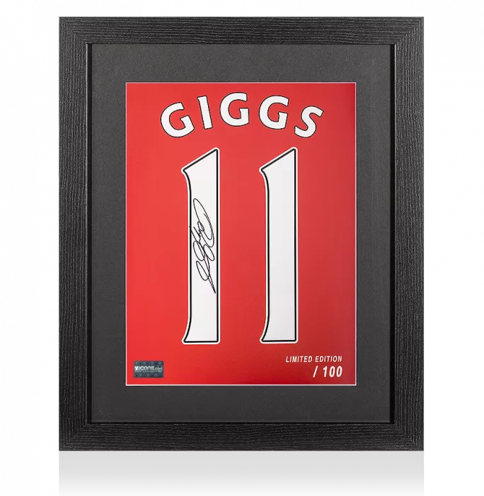 icons Ryan Giggs Signed Manchester United Home Shirt Print In Black Wooden Frame: Limited Edition 'Giggs 11'