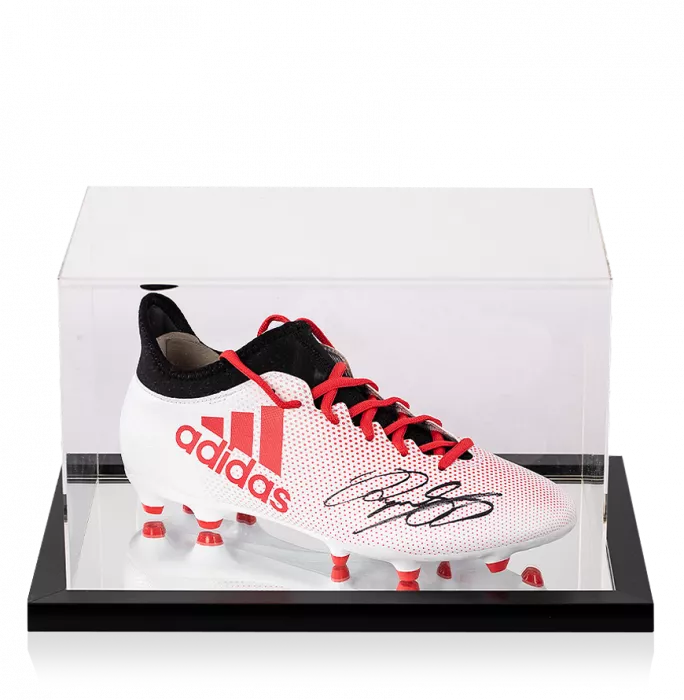 icons Ryan Giggs Signed White and Red Adidas X Boot in Acrylic Case