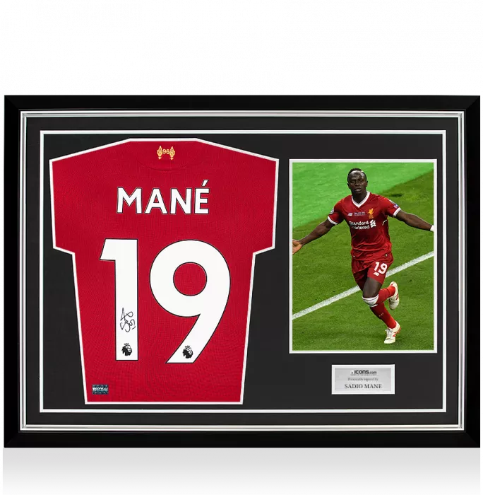 Icons Sadio Mane Back Signed Liverpool 2017-18 Home Shirt In Hero Frame: Option 2