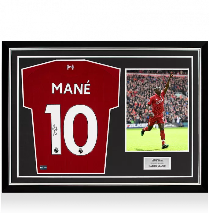 Icons Sadio Mane Back Signed Liverpool 2018-19 Home Shirt In Hero Frame – Option 1
