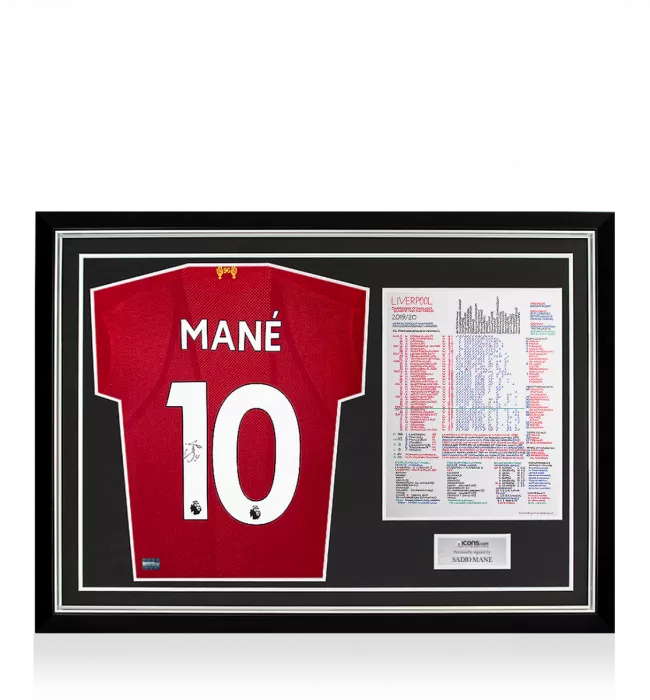 Icons Sadio Mane Signed Liverpool 2019-20 Home Shirt In Commentary Chart Frame