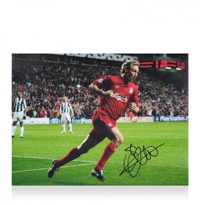 Icons Sami Hyypia Signed Liverpool FC Photo In Black Wooden Frame: UEFA Champions League Goal Vs Juventus