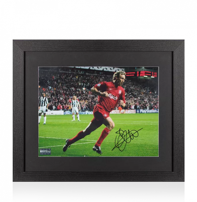 icons Sami Hyypia Signed Liverpool FC Photo In Black Wooden Frame: UEFA Champions League Goal vs Juventus
