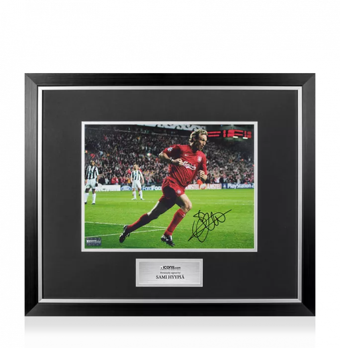 icons Sami Hyypia Signed Liverpool FC Photo In Premium Photo Frame: UEFA Champions League Goal vs Juventus