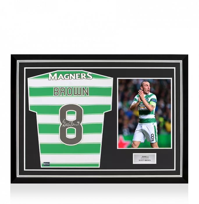 icons Scott Brown Back Signed Celtic 2022-23 Home Shirt In Hero Frame: Option 1
