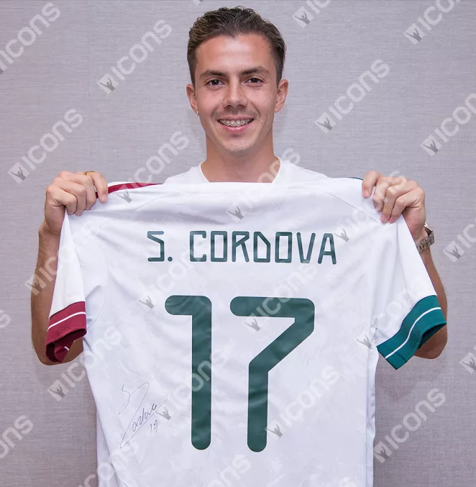 Icons Sebastian Cordova Back Signed Mexico 2020 Away Shirt In Hero Frame: Option 1