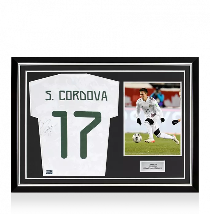 icons Sebastian Cordova Back Signed Mexico 2020 Away Shirt In Hero Frame: Option 1