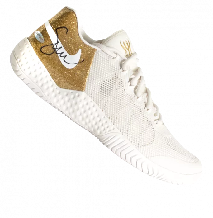 Icons Serena Williams Signed White And Gold NikeCourt Flare 2 Tennis Shoes