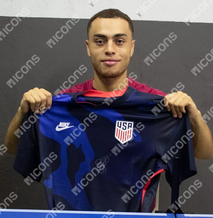 Icons Sergino Dest Front Signed USMNT 2020-21 Away Shirt In Hero Frame: Option 1
