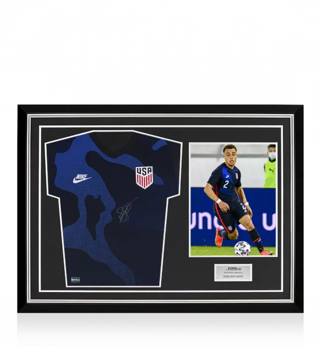icons Sergino Dest Front Signed USMNT 2020-21 Away Shirt In Hero Frame: Option 1