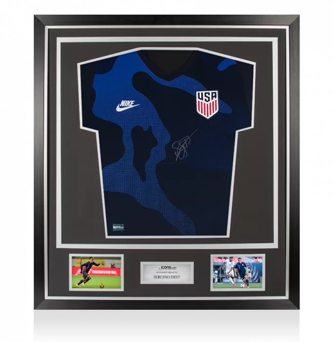 icons Sergino Dest Front Signed USMNT 2020-21 Away Shirt In Classic Frame