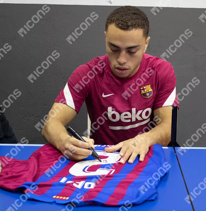 Icons Sergino Dest Official FC Barcelona Back Signed And Framed 2021-22 Home Shirt